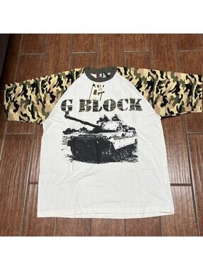 Russo & Rucci G BLOCK White/Green Shirt Camo Raglan Sleeve Mens 2XL NWT